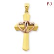 14K Two-Tone Gold Double Heart Cross Charm