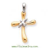 14K Two-Tone Gold Dove Cross Pendant