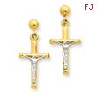 14K Two-Tone Gold Hollow Crucifix Earrings