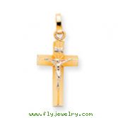 14K Two-Tone Gold INRI Hollow Crucifix Pendant