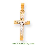 14K Two-Tone Gold INRI Hollow Crucifix Pendant