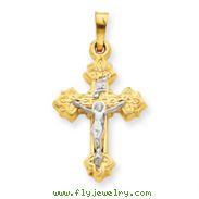 14K Two-Tone Gold INRI Hollow Crucifix Pendant