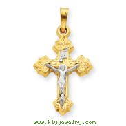 14K Two-Tone Gold INRI Hollow Crucifix Pendant