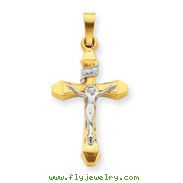 14K Two-Tone Gold INRI Hollow Crucifix Pendant