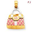 14K Two-Tone Gold Pink Enameled Purse Pendant