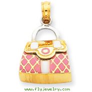 14K Two-Tone Gold Pink Enameled Purse Pendant