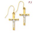 14K Two-Tone Gold Polished Crucifix Earrings