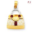 14K Two-Tone Gold Red & White Enameled Purse Pendant