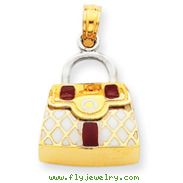 14K Two-Tone Gold Red & White Enameled Purse Pendant