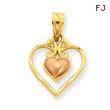 14K Two-Tone Gold Satin Diamond-Cut Fancy Double Heart Pendant