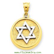 14K Two-Tone Gold Solid Satin Finish Flat Back Star of David Disc Charm