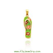 14K Two-Tone Green Enameled Flower Flip Flop Charm