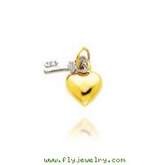 14K Two-Tone Heart & Key Charm