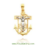 14K Two-Tone Heart-Adorned Mariner's Crucifix Pendant