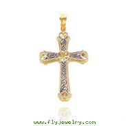 14K Two-Tone Heart Cross Pendant