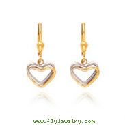 14K Two-Tone Heart Leverback Dangle Earrings