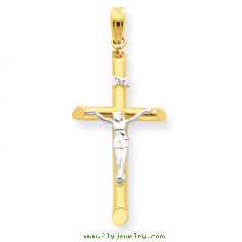 14k Two-tone Hollow Crucifix Pendant