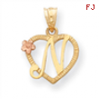 14k Two-Tone Initial N in Heart Charm