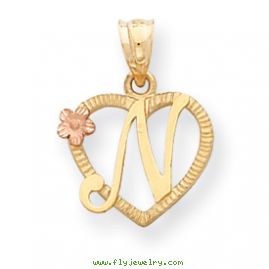 14k Two-Tone Initial N in Heart Charm