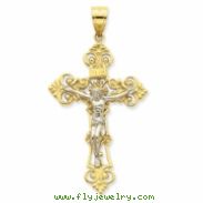 14k Two-tone INRI Fleur de lis Crucifix Pendant