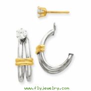 14k Two-tone J Hoop with CZ Stud Earring Jackets