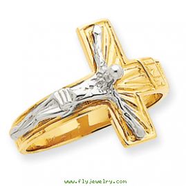 14k Two-tone Polished & Diamond-Cut Mens Crucifix Ring