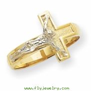 14k Two-tone Polished & Diamond-Cut Mens Crucifix Ring