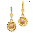 14k Two-tone Polished Sunflower Dangle Leverback Earrings