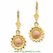 14k Two-tone Polished Sunflower Dangle Leverback Earrings