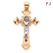 14K Two-Tone Polished With Red Cubic Zirconias Crucifix Pendant