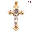 14K Two-Tone Polished With Red Cubic Zirconias Crucifix Pendant