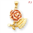 14k Two-Tone Solid Satin Diamond-cut Flower Pendant