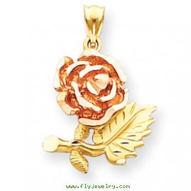 14k Two-Tone Solid Satin Diamond-cut Flower Pendant