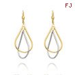 14K Two-Tone Tear Drop Tube Leverback Earrings