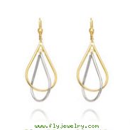14K Two-Tone Tear Drop Tube Leverback Earrings