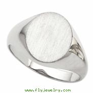 14K White 18.00X16.00 MM Gents Signet Ring W/brush Fini