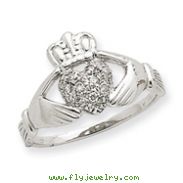 14k White Gold .01ct Diamond Claddagh Ring