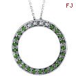 14K White Gold .04ct Diamond & .21ct Tsavorite Circle Pendant On Cable Chain Necklace