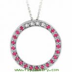 14K White Gold .04ct Diamond &.21ct Pink Sapphire Circle Pendant Necklace