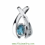 14K White Gold 07.00x05.00 Genuine Aquamarine And Diamond Pendant