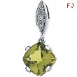 14K White Gold 07.00x07.00 Genuine Peridot And Diamond Pendant