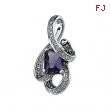 14K White Gold 08.00x06.00 Genuine Amethyst And Diamond Pendant