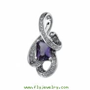 14K White Gold 08.00x06.00 Genuine Amethyst And Diamond Pendant