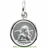 14K White Gold 10.00 Round Angel Pendant Medal