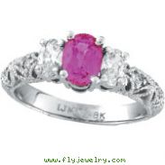 14K White Gold 1.1ct Pink Sapphire .55ct Diamond Antique-Style 3-Tier Engagement Ring