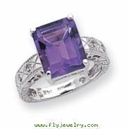 14k White Gold 12x10mm Emerald Cut Amethyst A Diamond ring