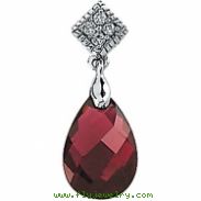 14K White Gold 12x8 Genuine Brazilian Garnet And Diamond Pendant