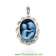 14K White Gold 14mm Diamond Everlasting Love Agate Cameo Pendant