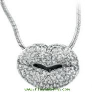 14K White Gold 1.5ct Diamond Lips Pendant On Snake Chain Necklace