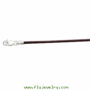 14K White Gold 16.00 Inch Brown Leather Cord